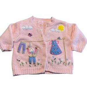 Authentic Kids Cardigan Baby Girl 9/12M Pink Cottagecore Embroidered Laundry Day